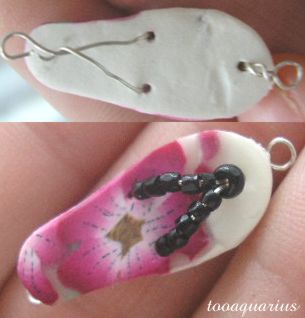 polymer clay flip flop bead assembly